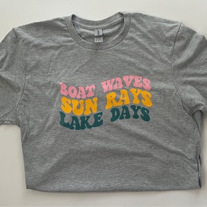Boat Waves Sun Rays Lake Days multi color summer shirt groovy minimal style t-shirt unisex