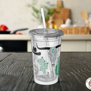 Western Iced Coffee Cup, 16oz Acrylic Cup With Lid and Straw, Cactus and Bull Skull Print Cup, Country Western Cups, Western Cups with Lid