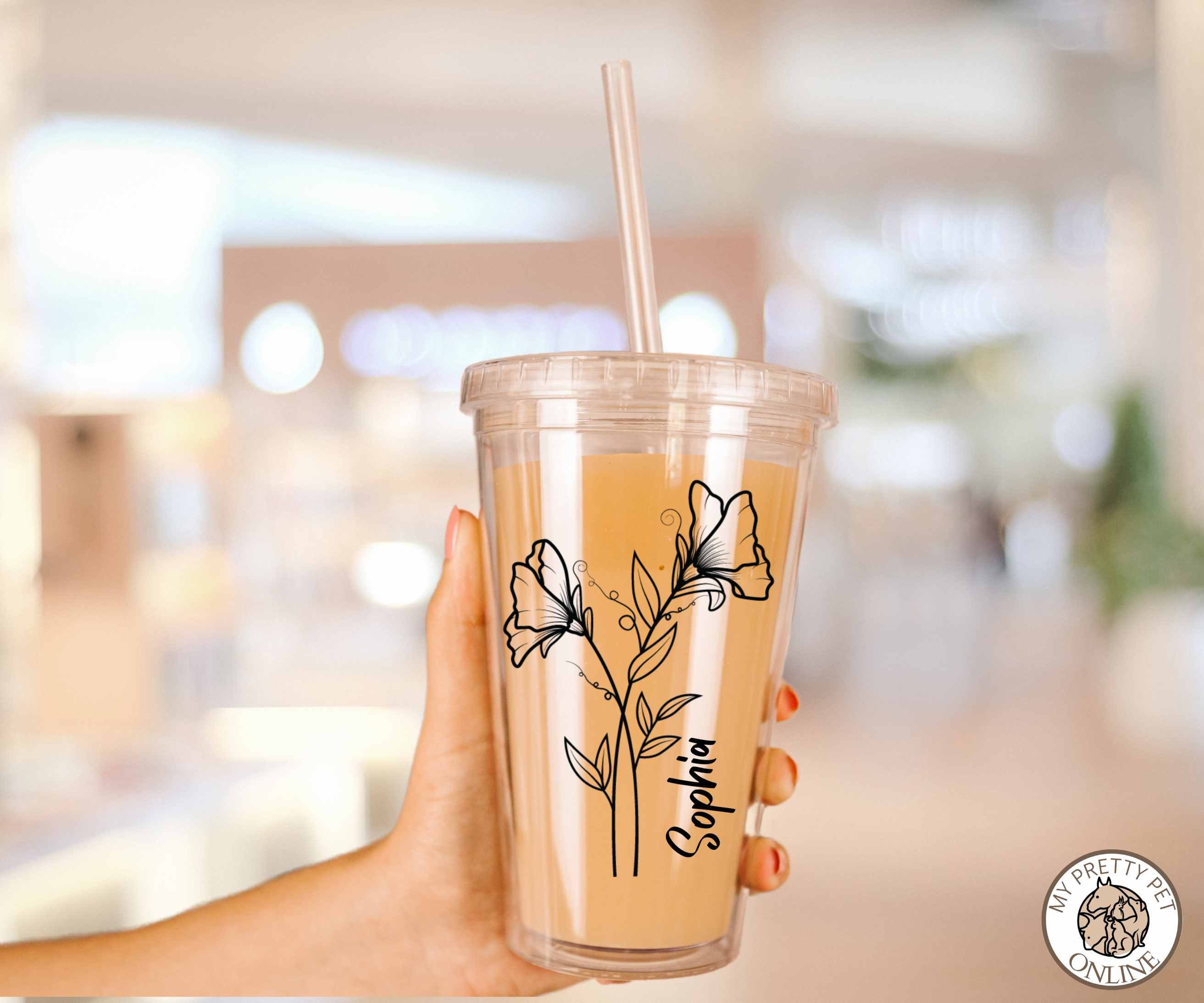 Personalized Iced Coffee Cup Birth Flower Iced Coffee Cup With Etsy