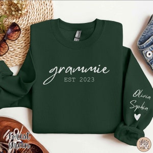 Custom Grammie Sweatshirt with Grandkids Name on Sleeve,  Gift for Grammie, For Grammie Gift, Shirt for Grammie, Personalized Gift Grammie