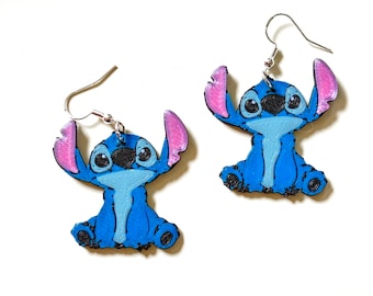 Blue alien cartoon earrings