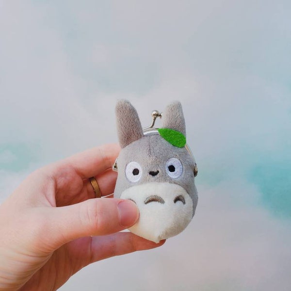 Forest Sprite Baby Toto Keychain Coin Purse / Stuffed Animal Plush Keychain Coin Purse Pouch Key Charm Cute Anime Friend Grey Round