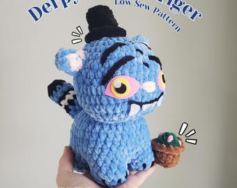 Derpy Demon Tiger KPDH Crochet Amigurumi Pattern PDF (comes w/ step by step instructions for tiger, felt, hat, and potted plant accessories)