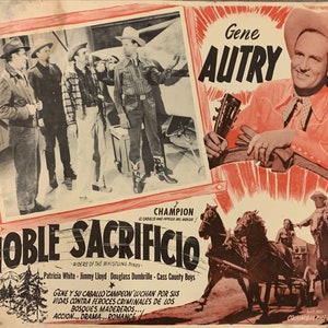 Cavaliers des pins siffleurs, carte de lobby mexicaine, 1949 Gene Autry