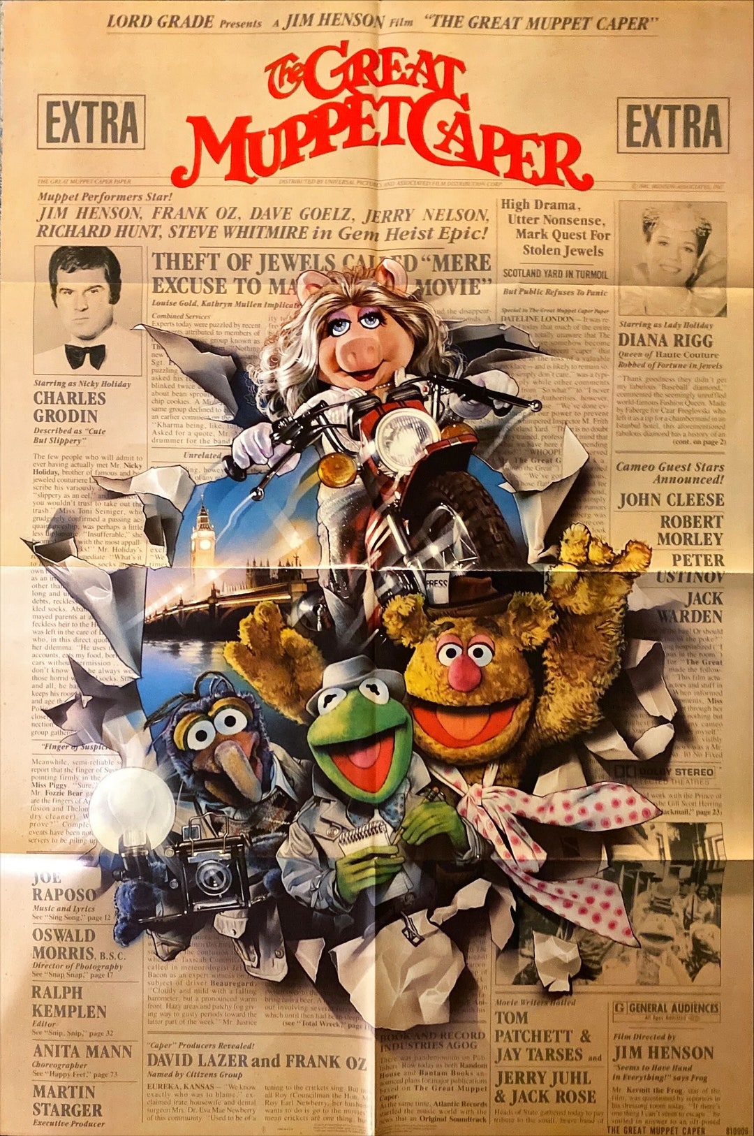 The Great Muppet Caper 1981 One Sheet Movie Poster Jim Henson, Drew