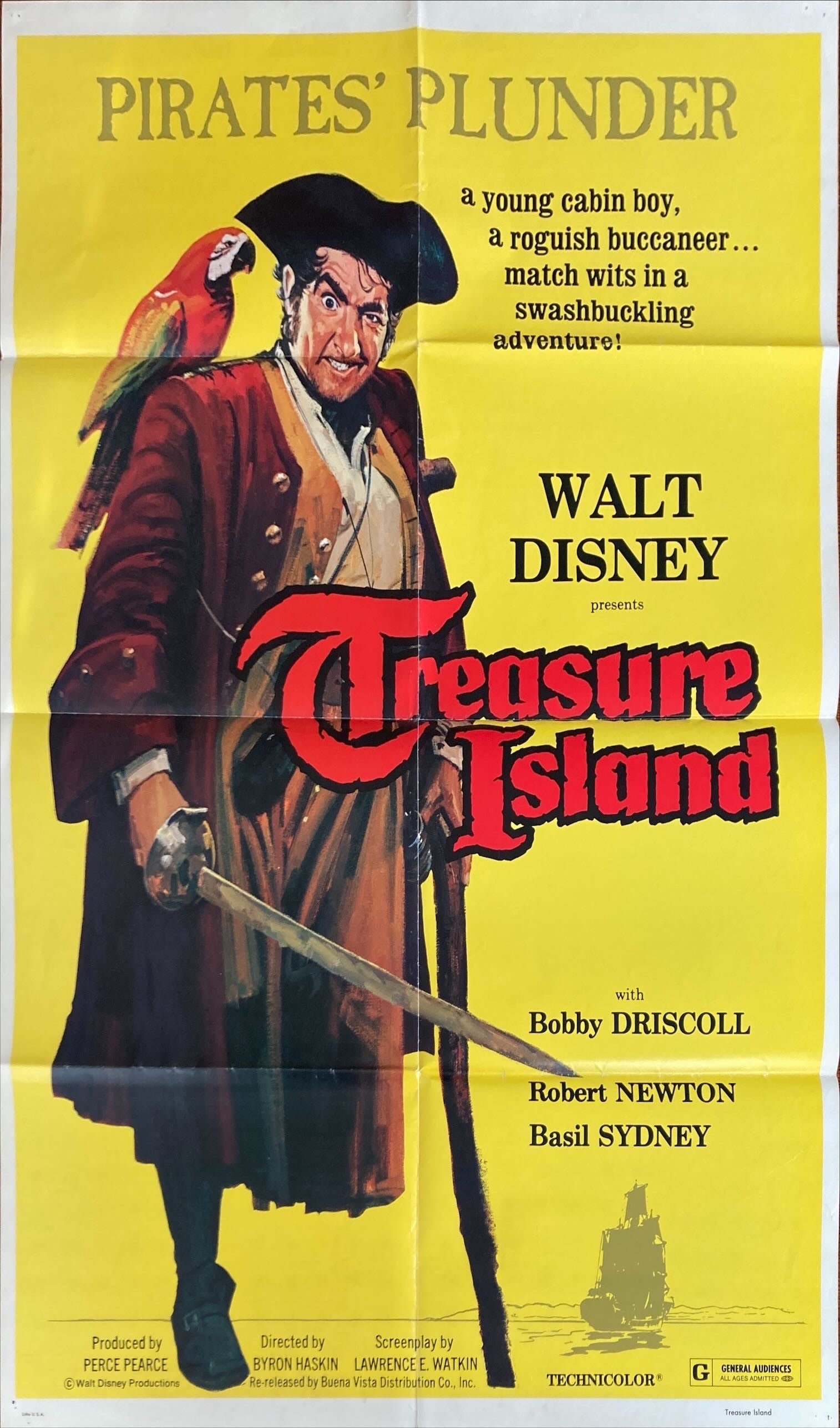Treasure Island R1975 Original Movie Poster, Bobby Driscoll, Disney ...