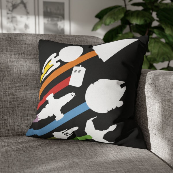 Nerdy Sci-fi Space Ship Indoor Square Pillow Case Bedding - Classic Geeky Retro Space Craft Spaceship Starship - Geek Housewarming Gift