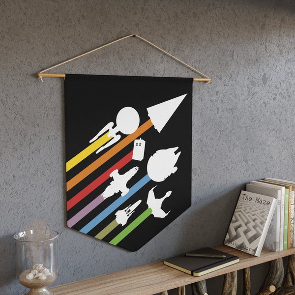 Nerdy Sci-Fi Space Ship Indoor Pennant Flag Banner - Geeky Retro Sign Wall Hanging Dorm Decor - Gift for Geek Nerd Partner Friend Sibling