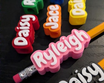 Personalized Name Pencil Toppers – 3D Printed School Favors, Classroom Accessories