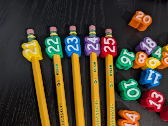 Numbered Pencil Toppers | Classroom Organization, Teacher Supplies, Reusable Labels | Includes Storage Bag