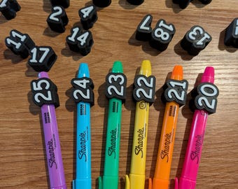 Numbered Marker Toppers – Classroom Organization, Teacher Supplies (Includes Storage Bag)