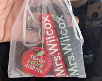 Teacher Appreciation Gift Set – Clicker Charm + 2 Personalized Pencil Sleeves (3pc Set)