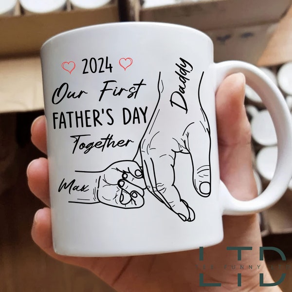 Our First Father's Day Mug, First Father's Day Gifts From Baby, Personalized Name Mug For Dad, Coffee and Tea Gift Mug, First Time Dad Gifts