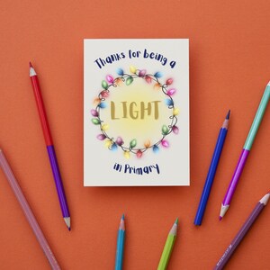 Colección de 4 descargas digitales "Gracias por ser una luz en primaria" - 5x7 pulgadas Tamaño tarjeta Descargas digitales