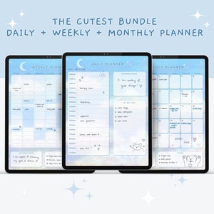 BUNDLE Cute Digital Monthly Planner, Daily Planner, Weekly Planner, Kawaii Digital Planner, Kawaii Planner, Digital Planner Cute, Goodnotes