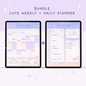 BUNDLE Cute Digital Weekly Planner + Cute Daily Planner, Kawaii Digital Planner, Kawaii Planner, Digital Planner Cute