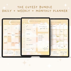 BUNDLE Cute Digital Monthly Planner, Daily Planner, Weekly Planner, Kawaii Digital Planner, Kawaii Planner, Digital Planner Cute, Goodnotes