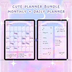 BUNDLE Cute Digital Monthly Planner + Cute Daily Planner, Kawaii Digital Planner, Kawaii Planner, Digital Planner Cute