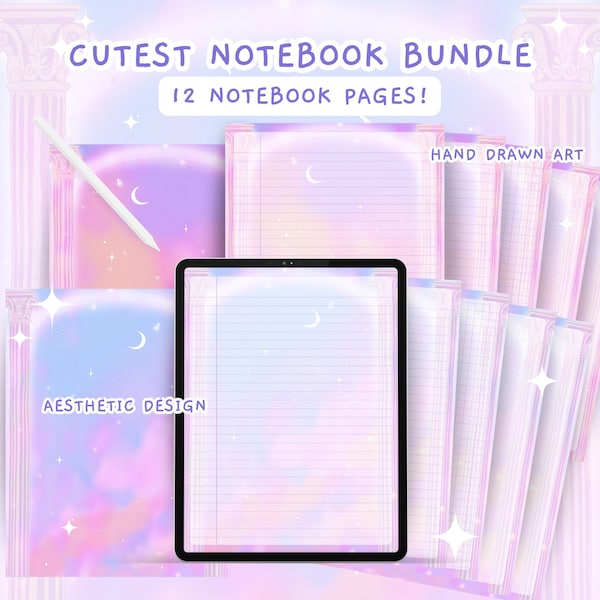 BUNDLE Cute Digital Notebook, Kawaii Digital Notebook, Kawaii Journal, Digital Journal, Digital Notes Cute, Goodnotes Note pages Cute