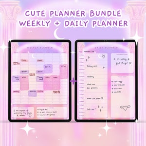 BUNDLE Cute Digital Weekly Planner + Cute Daily Planner, Kawaii Digital Planner, Kawaii Planner, Digital Planner Cute