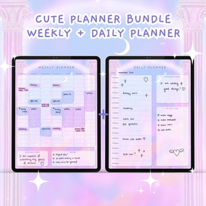 BUNDLE Cute Digital Weekly Planner + Cute Daily Planner, Kawaii Digital Planner, Kawaii Planner, Digital Planner Cute