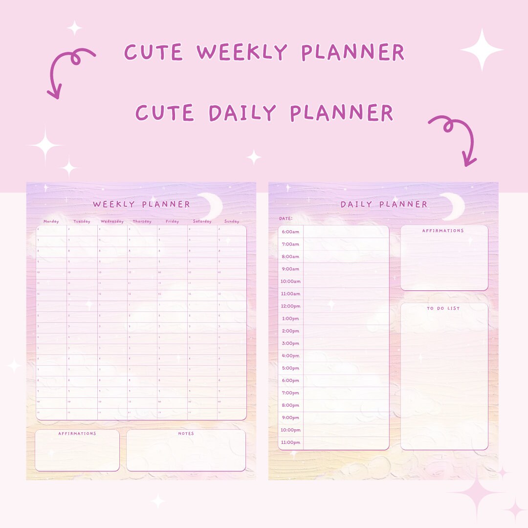 BUNDLE Cute Digital Weekly Planner + Cute Digital Daily Planner, Kawaii ...