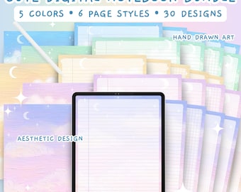 Leuke digitale notebookbundel, Kawaii digitaal notitieboekje voor Goodnotes, digitaal dagboek, pastel notitieboekjesjablonen