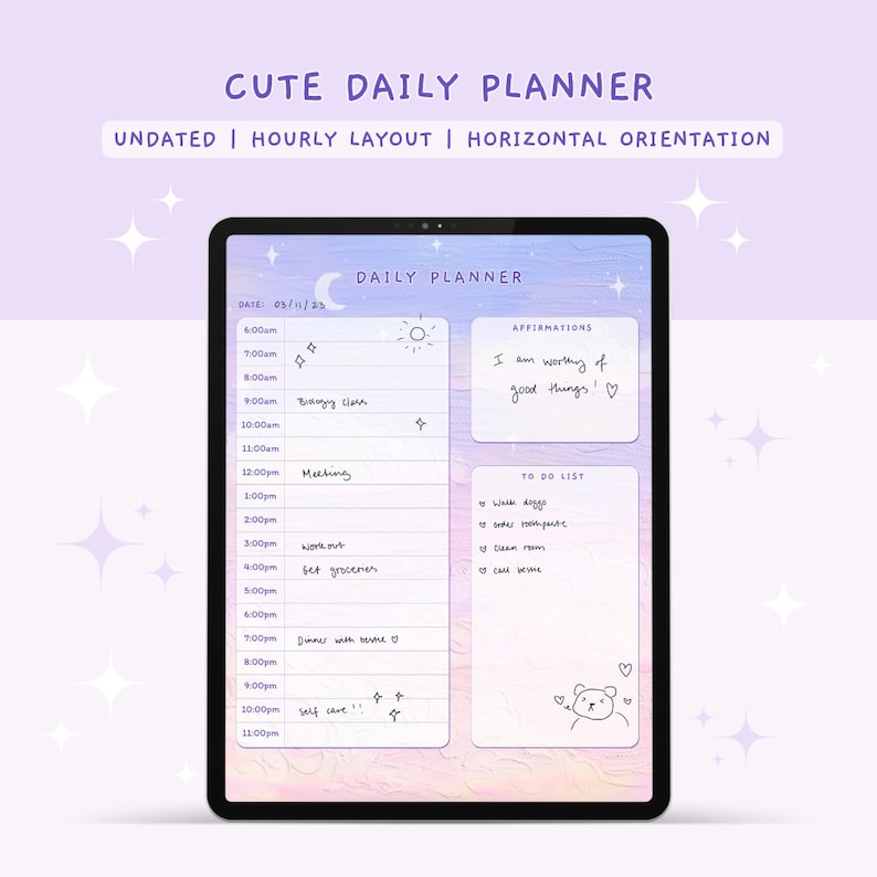 BUNDLE Cute Digital Weekly Planner + Cute Daily Planner, Kawaii Digital ...