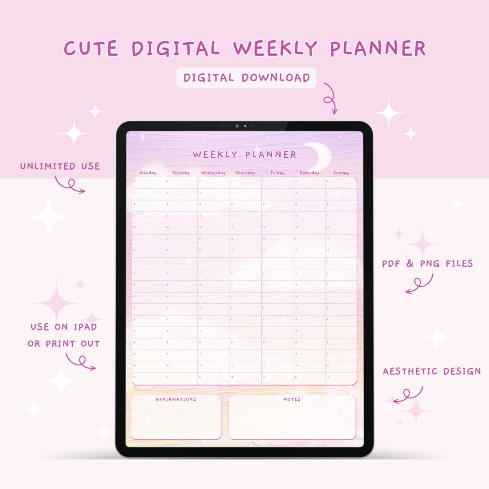 Cute Digital Weekly Planner, Kawaii Digital Planner, Kawaii Planner ...