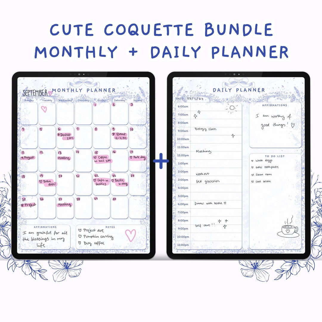 BUNDLE Cute Digital Monthly + Weekly Planner, Kawaii Digital Planner ...
