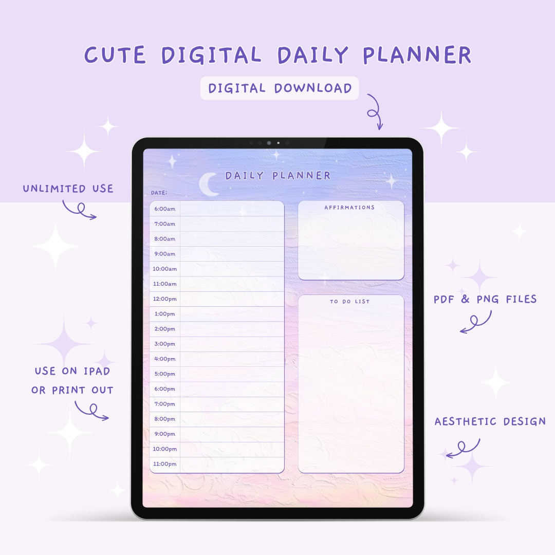 Cute Digital Daily Planner, Digital Planner, Kawaii Digital Planner ...