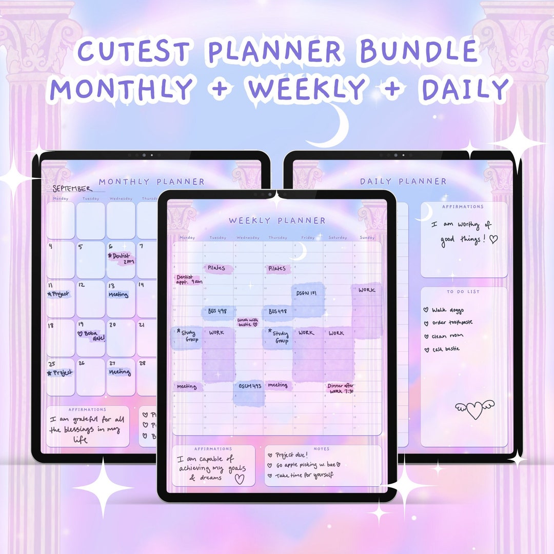 BUNDLE Cute Digital Monthly Planner, Weekly Planner, Daily Planner ...