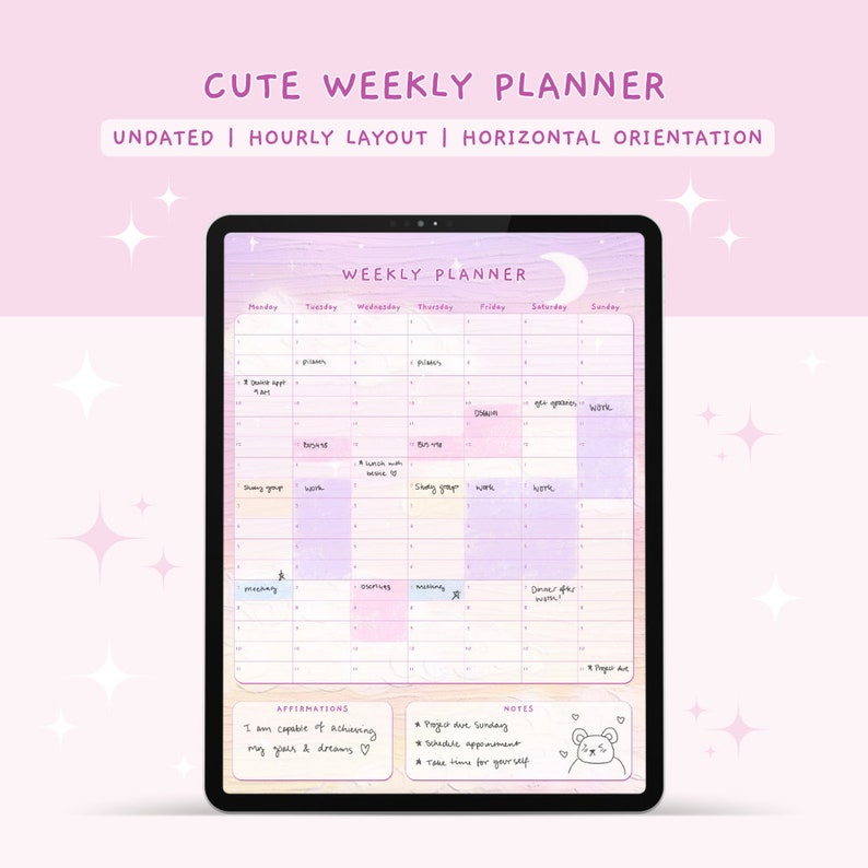 BUNDLE Cute Digital Weekly Planner + Cute Digital Daily Planner, Kawaii ...