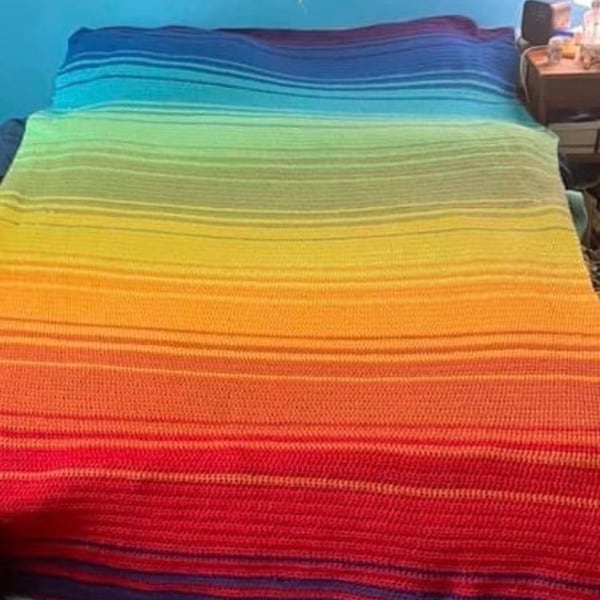 Rainbow (temperature) blanket, handmade, crocheted, double