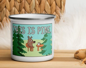 Esta es la taza de esmalte de meme de pino