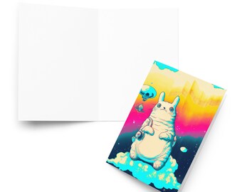 Totoro Psychedelisch zwevend in de ruimte op een Cloud Card