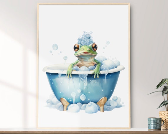 Frog Art Printable Wall Art Whimsical Funny Frog Bubble Bath
