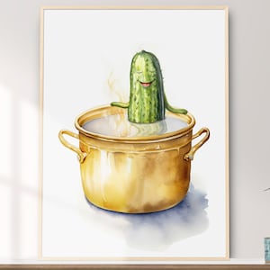 Pickle Brine Art, Printable Wall Art, Whimsical Funny Pickle Watercolor Painting, Home and Wall Décor, Digital Download