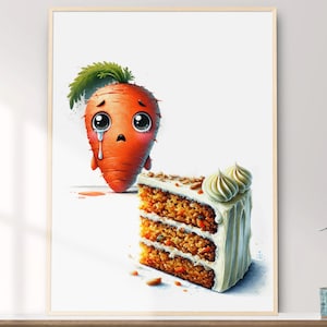 Carrot Art, Printable Wall Art, Whimsical Funny Carrot Cake Watercolor Painting, Home and Wall Décor, Digital Download