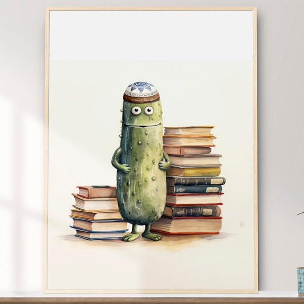 Kosher Pickle Art, Printable Wall Art, Whimsical Funny Pickle Watercolor Painting, Home and Wall Décor, Digital Download