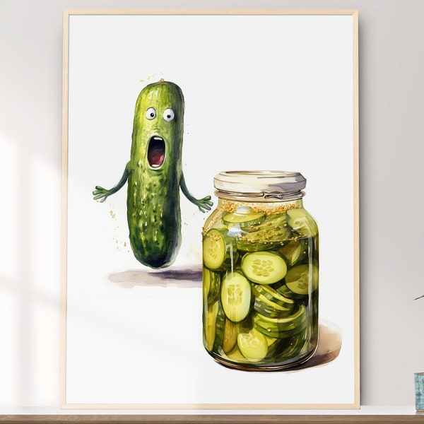 Pickle Art, Printable Wall Art, Whimsical Funny Pickle Watercolor Painting, Home and Wall Décor, Digital Download