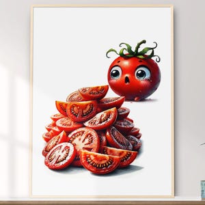 Tomato Art, Printable Wall Art, Whimsical Funny Tomato Watercolor Painting, Home and Wall Décor, Digital Download