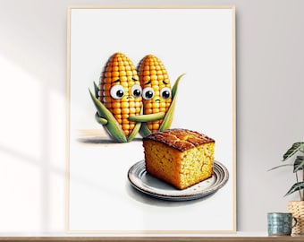 Impresión artística de acuarela de pan de maíz caprichoso: Decoración de cocina divertida (descarga digital)