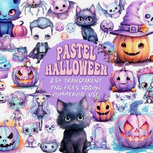 Pastell Halloween Clipart Set: Aquarell PNG Designs (Kommerzielle Nutzung)