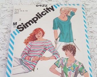 Simplicity 6432 6 Stretch Knit Tops Sewing Pattern, Uncut, Vintage 80s, 87-97cm bust