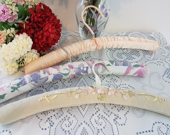Vintage 1980s 3 Assorted Pastel Padded Fabric Coathangers Clotheshangers