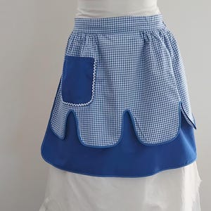 Vintage 50s 60s Blue Gingham Check Reversible Kitchen Apron Pinny, Australian Handmade