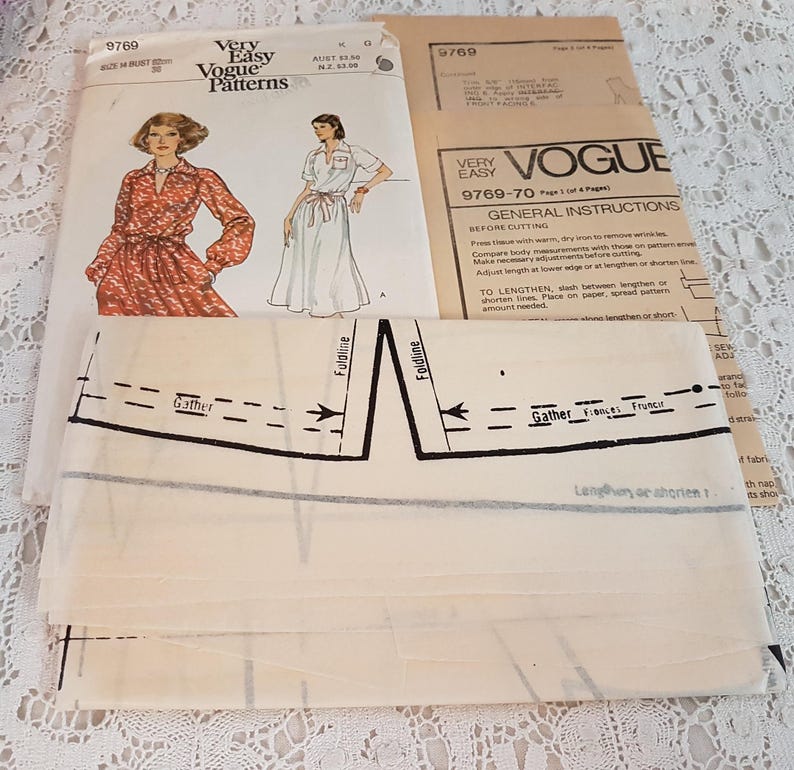 Pattern 9769 Vintage 70s Vogue 9769 Dress With Pockets Sewing Pattern, Uncut 92cm ...