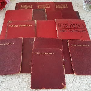 17 Assorted Red Leather and Fabric Antique Book Covers, Book Binding Supply