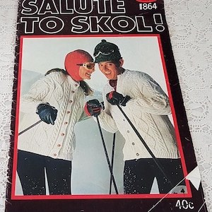 Vintage 70s Patons Knitting Pattern Book No 864, Salute to Skol Adult Jumpers Cardigans
